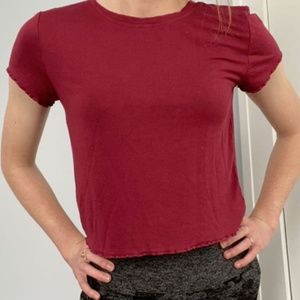 Pacsun Basics burgundy lettuce edge short sleeve T